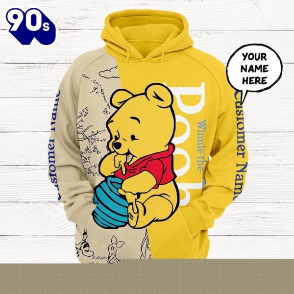 Cartoon Character Winnie The Pooh Personalized Custom Name Hoodie All Over Printed 3D Unisex Men Women