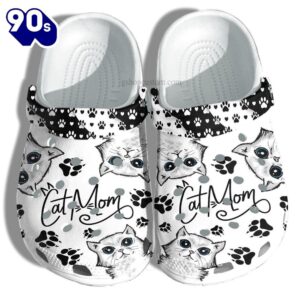 Cat Mom Black White Croc Shoes Mother Day Gift- Cat Lover Shoes For Women