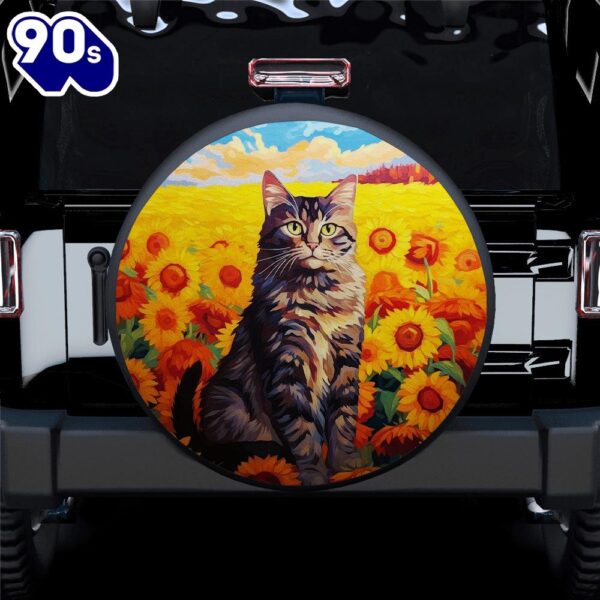 Cat With Sunflower Painting Car Spare Tire Covers Gift For Campers