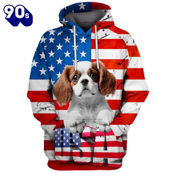 Cavalier King Charles Spaniel Dog 1 3D Face Graphic Premium America Flag Hoodie   Gift Christmas