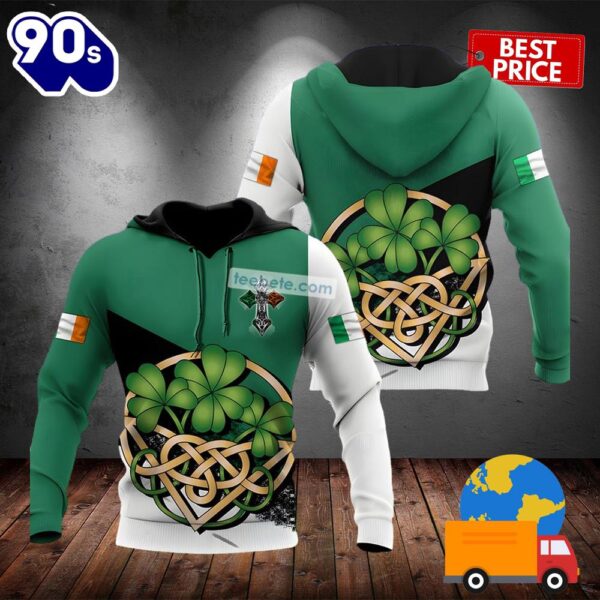 Celtic Cross Shamrock St Patrick Green 3D Design Hoodie 2025