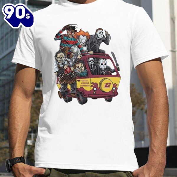 Central Michigan Chippewas Horror Movies Characters Bus Halloween 2024 T-Shirts