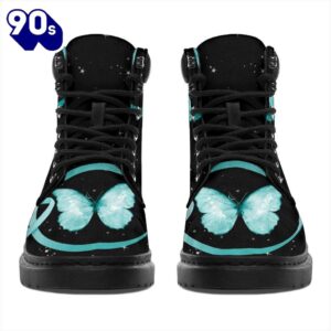 Cervical Cancer Awareness Leather Boots Ribbon Butterfly Shoes