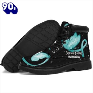 Cervical Cancer Awareness Leather Boots Ribbon Butterfly Shoes