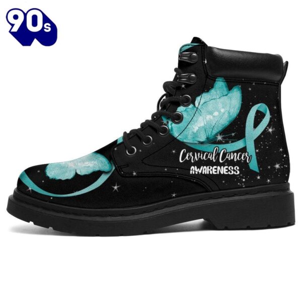 Cervical Cancer Awareness Leather Boots Ribbon Butterfly Shoes