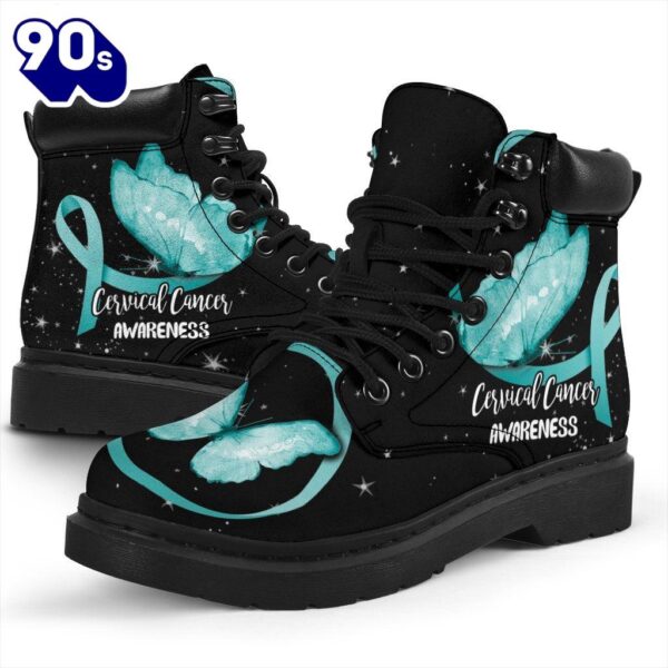 Cervical Cancer Awareness Leather Boots Ribbon Butterfly Shoes