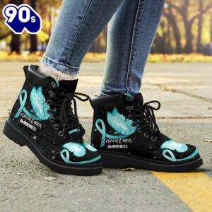 Cervical Cancer Awareness Leather Boots Ribbon Butterfly Shoes