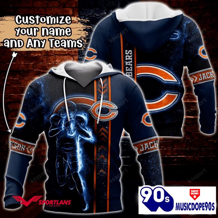 Chicago Bears NFL Custom Name 3D Hoodie Teams Shirt For Fans Chicago Bears NFL Custom Name 3D Hoodie Teams Shirt For Fans