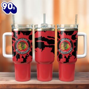 Chicago Blackhawks Hockey NHL Sport Custom Stanley Quencher 40oz Stainless Steel Tumbler With Handle  – NHL Tumbler 40oz