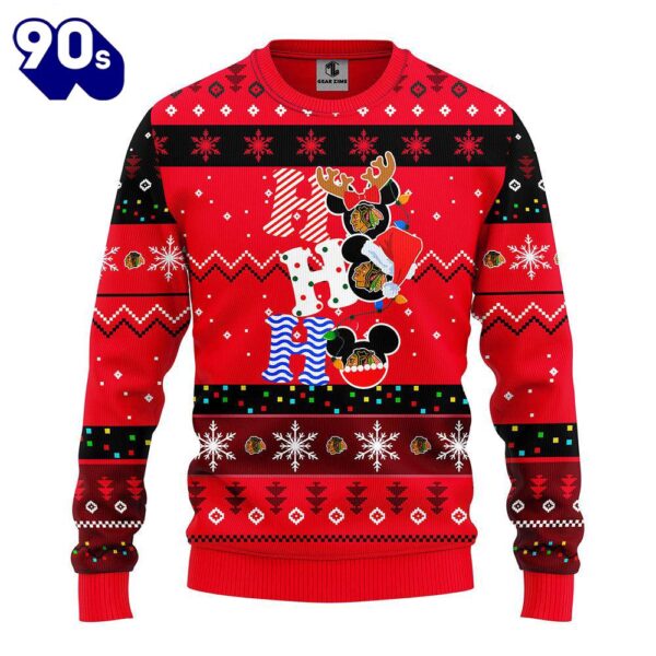 Chicago Blackhawks Hohoho Mickey Christmas Ugly Sweater  Gift Christmas