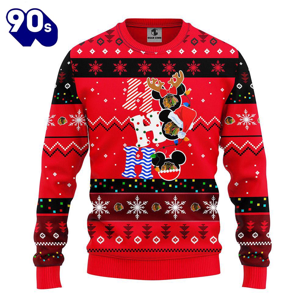 Chicago Blackhawks Hohoho Mickey Christmas Ugly Sweater Gift Christmas Chicago Blackhawks Hohoho Mickey Christmas Ugly Sweater Gift Christmas