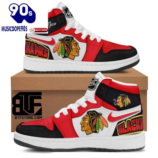 Chicago Blackhawks Red White Nike Logo Design Air Jordan 1 High Top