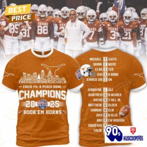 Chick Fil A Peach Bowl 2025 Champions Texas Longhorns Hook Em Horns 3D T-Shirt