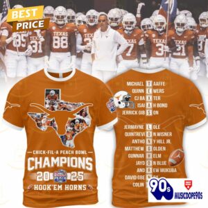 Chick Fil A Peach Bowl Champions 2025 Texas Longhorns Hook Em Horns 3D T-Shirt