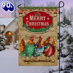 Chicken Christmas Flag Three Hens…