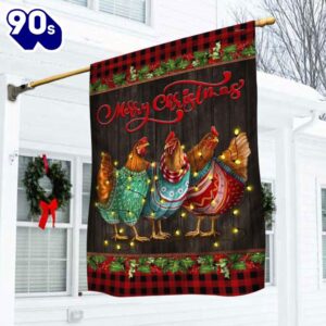 Chicken Hen Christmas Flag Three Hens  Decorate For Christmas