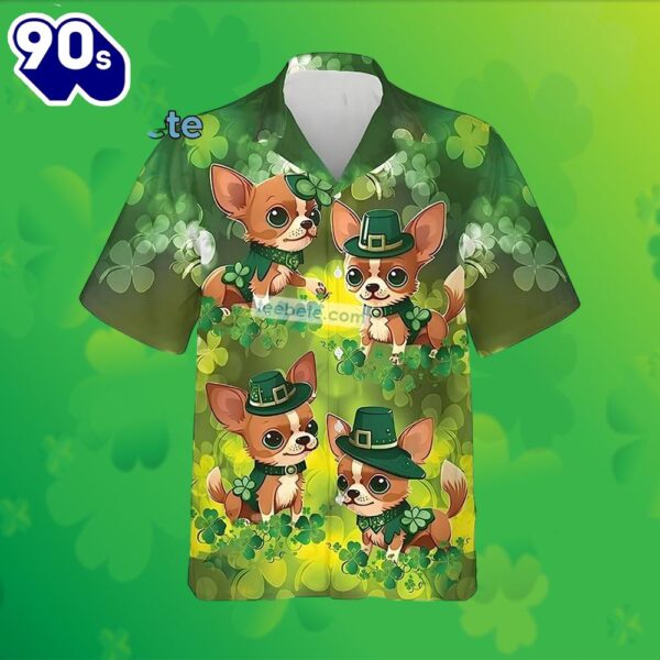 Chihuahua Shamrock St Patricks Green Big Mens Hawaiian Shirts 2025