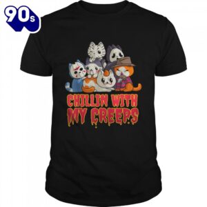 Chillin With My Creeps Funny Cat Horror Movies Serial Killer T-Shirts