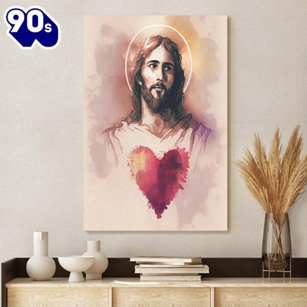 Christian Art Jesus Heart Jesus Portrait Jesus Painting Jesus Canvas Art Christian Wall Canvas