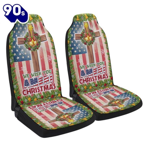 Christian Cross American Flag We Wish You Ameri Christmas Seat Cover Cars  Gift For Christmas