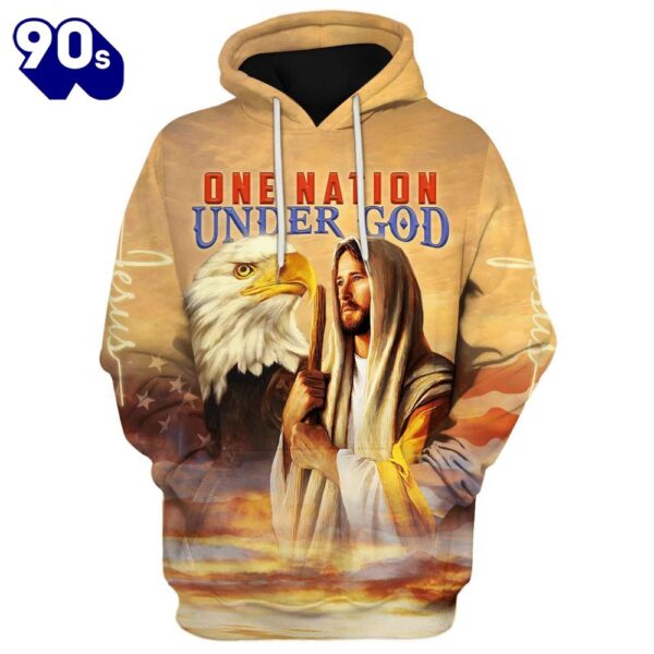 Christian Jesus And Eagle One Nation Under God 3D Hoodies Jesus Hoodie