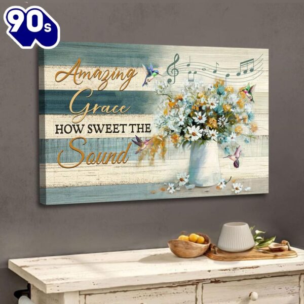 Christian Wall Art Amazing Grace How Sweet The Sound Hummingbird Flowers Canvas Print