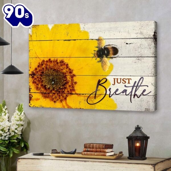 Christian Wall Art Honey Bee Flower Just Breathe Wall Art Canvas Religious Wall Decor