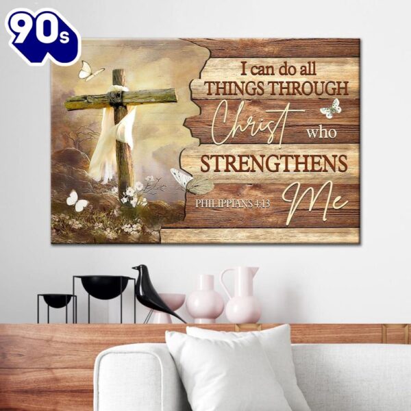 Christian Wall Art I Can Do All Things Through Christ Butterfly Cross Canvas Print