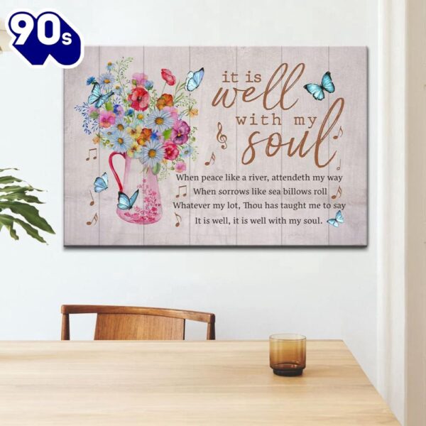 Christian Wall Art It Is Well With My Soul Butterfly Floral Canvas Wall Art Religious Wall Decor