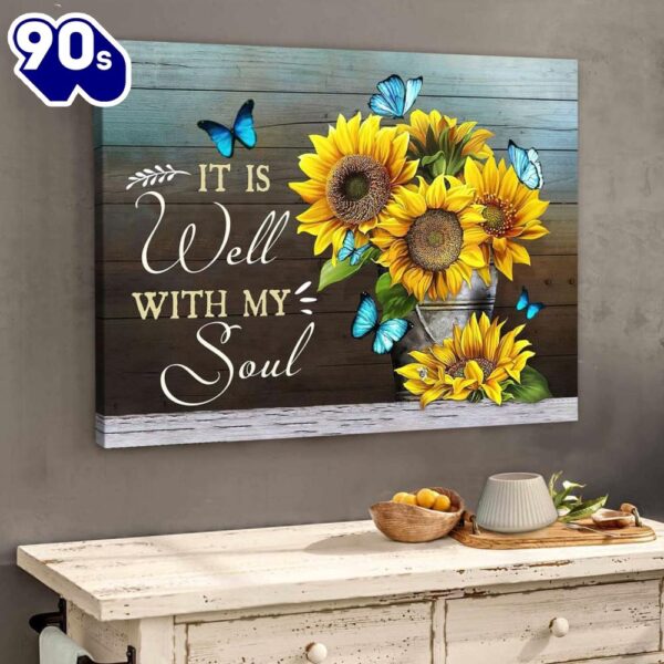 Christian Wall Art It Is Well With My Soul Butterfly Sunflower Canvas Art Religious Wall Decor