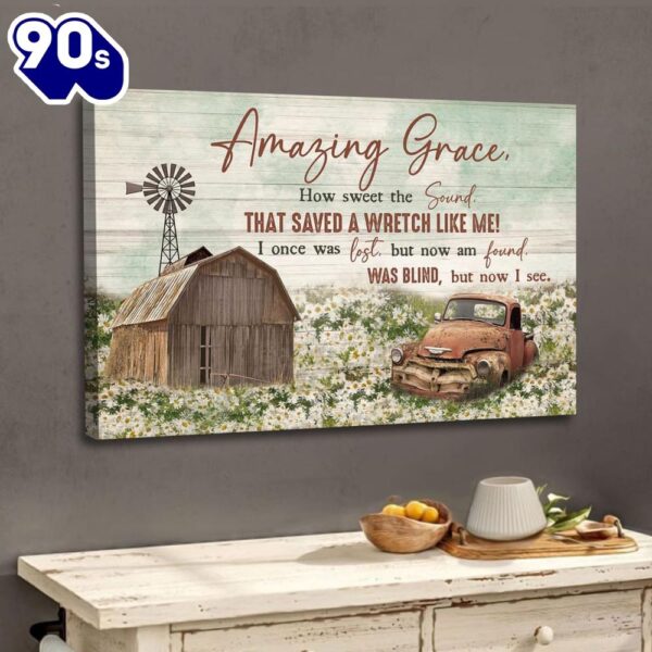 Christian Wall Decor Amazing Grace How Sweet The Sound, Farmhouse Style Canvas Print