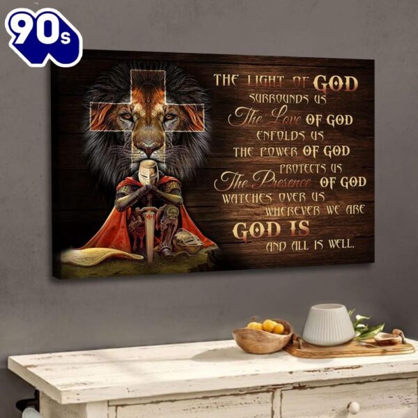 Christian Warrior, Lion Of Judah, Prayer For Protection Wall Art Canvas Print Religious Wall Decor