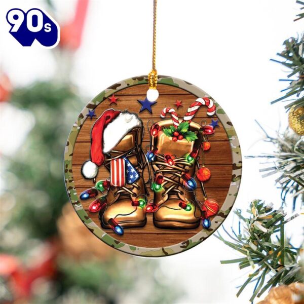 Christmas Army Veteran Boots Circle Ceramic Ornament