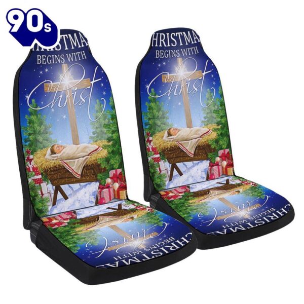 Christmas Begins With Christjesus Is Born Baby Jesus In A Manger Seat Cover Cars  Gift For Christmas