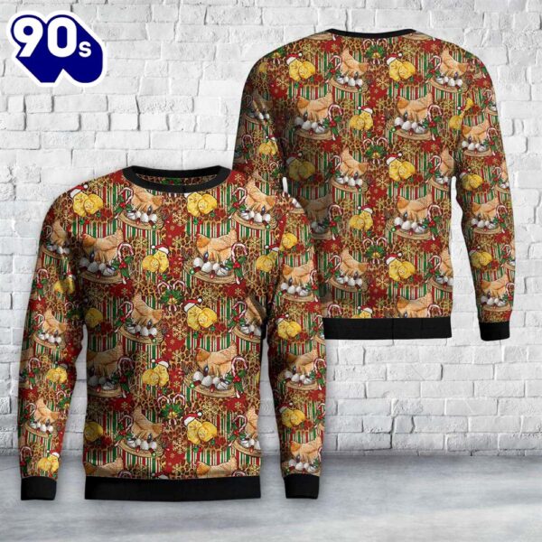 Christmas Chicken And Chicks Leopard Seamless Pattern Sweater