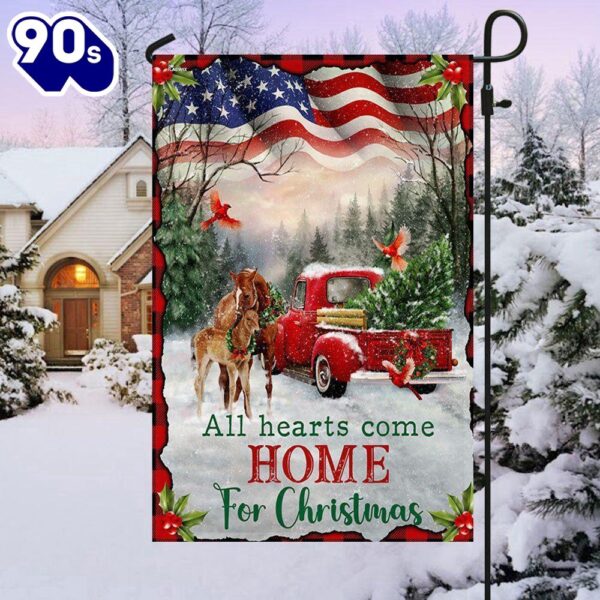 Christmas Horse All Hearts Come Home For Christmas Flag  Decorate For Christmas