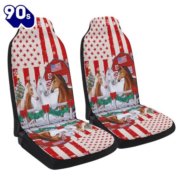 Christmas Horses American Flag Seat Cover Cars  Gift For Christmas