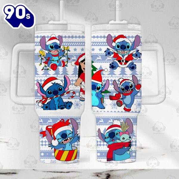 Christmas Lilo And Stitch Disney Cartoon Custom Stanley Quencher 40oz Stainless Steel Tumbler With Handle