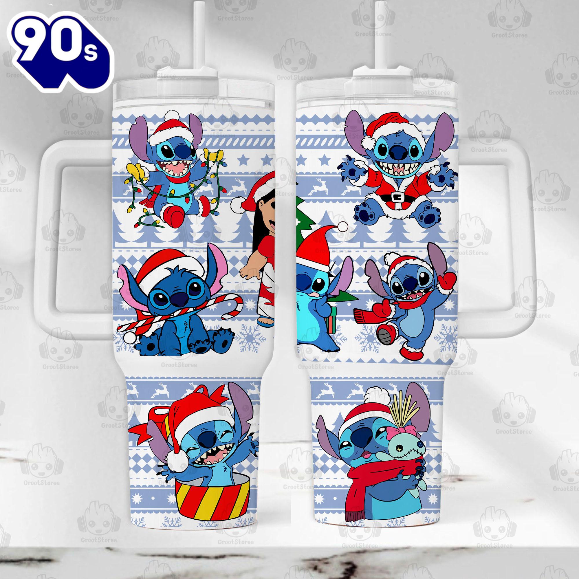 Christmas Lilo And Stitch Disney Cartoon Custom Stanley Quencher 40oz Stainless Steel Tumbler With Handle Christmas Lilo And Stitch Disney Cartoon Custom Stanley Quencher 40oz Stainless Steel Tumbler With Handle