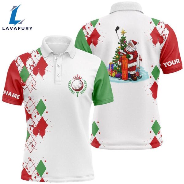 Christmas Mens Golf Polo Shirt Custom Christmas Santa Claus White    Gift Christmas