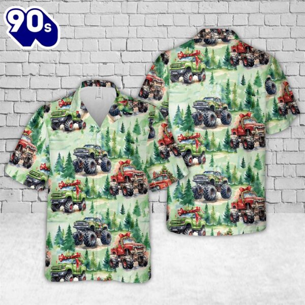 Christmas Monster Trucks Hawaiian Shirt