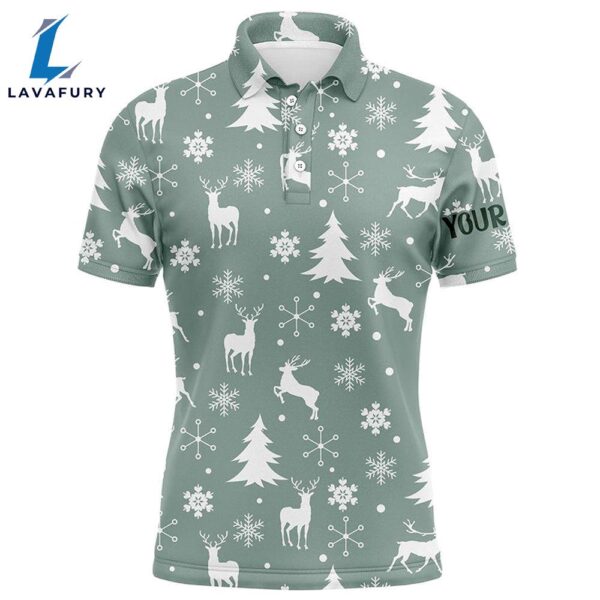 Christmas Pattern With Reindeers Snowflakes Mens Golf Polo Shirts Christmas Golf Gifts   Gift Christmas