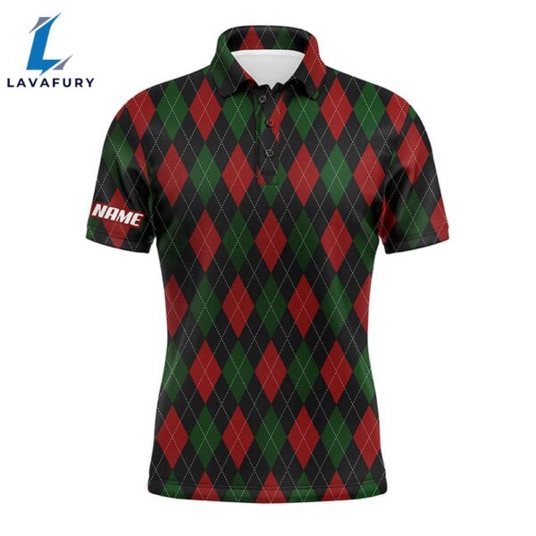 Christmas Plaid Argyle Pattern Men Golf Polo Shirts Custom Name Golf Gifts   Gift Christmas