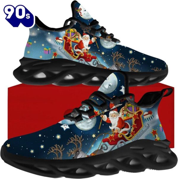 Christmas Running Shoes, Santa Claus And His Reindeer On Christmas Night Max Soul Shoes