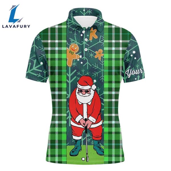 Christmas Santa Golf Mens Polo Shirt Flannel Plaid Pattern Green    Gift Christmas