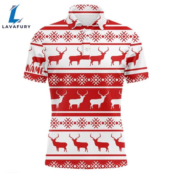 Christmas Seamless Pattern With Deer Red White Mens Golf Polo Shirts Custom    Gift Christmas