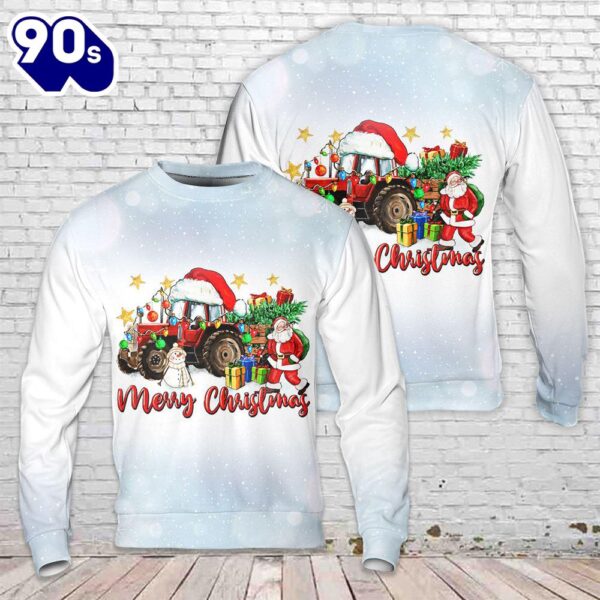 Christmas Tractor With Santa And Snowman Christmas Sweater