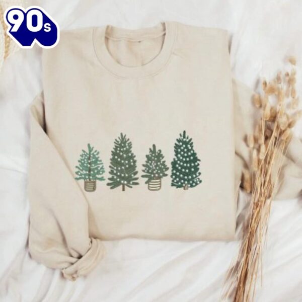 Christmas Tree Embroidered Christmas Trees Minimal Christmas Crewneck Christmas Shirt