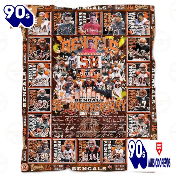 Cincinnati Bengals 58th Anniversary 1967-2025 Fleece Blanket