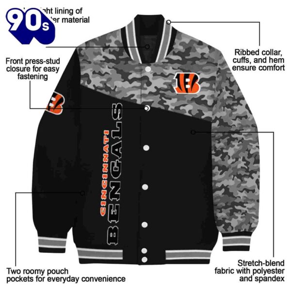 Cincinnati Bengals Camo Patchwork Black Jacket